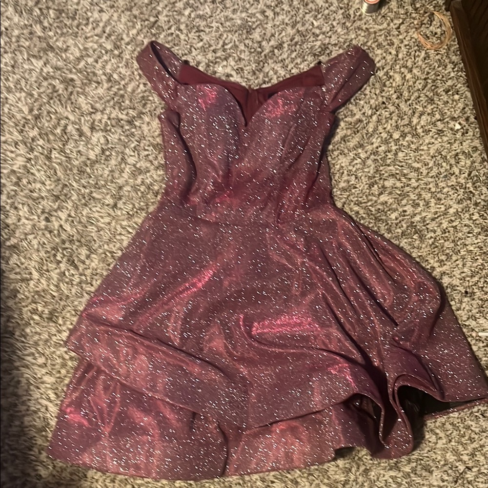 B Darlin Glitter Dark Purple Fit and Flare Mini Dress with Sweetheart Neckline